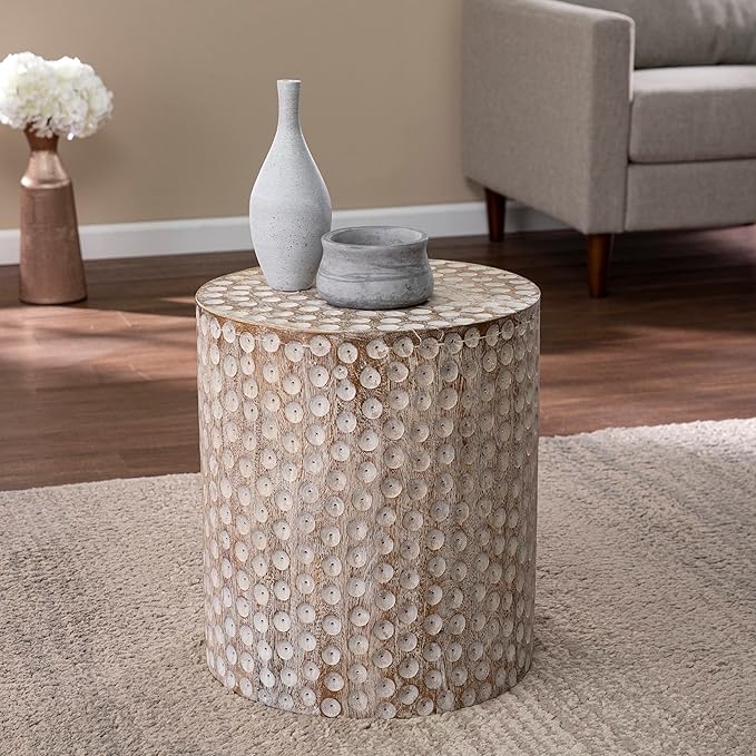SEI Furniture Campti Round Accent Table, White
