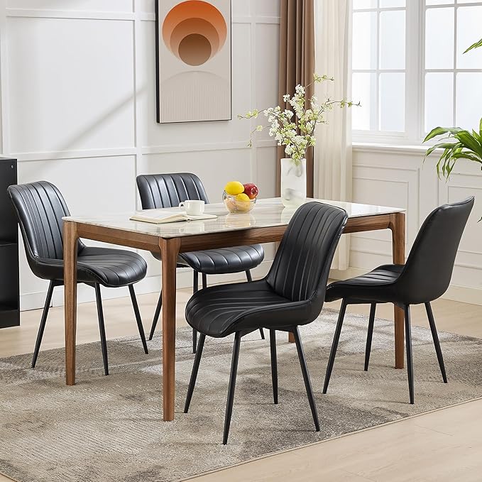 Dining Chairs Set of 2, Upholstered PU Leather Kitchen & Dining Chairs with Whale Backrest,Chair with Padded Seat and Metal Legs for Restaurant/Cafe