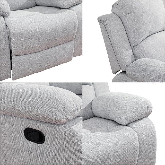Loveseat Recliner Sofa, Reclining Loveseat Couch with Storage Console, Modern Comfy Home Theater Seating Power Recliner Chair with Cup Holders for Living Room Furniture Sets, Grey White