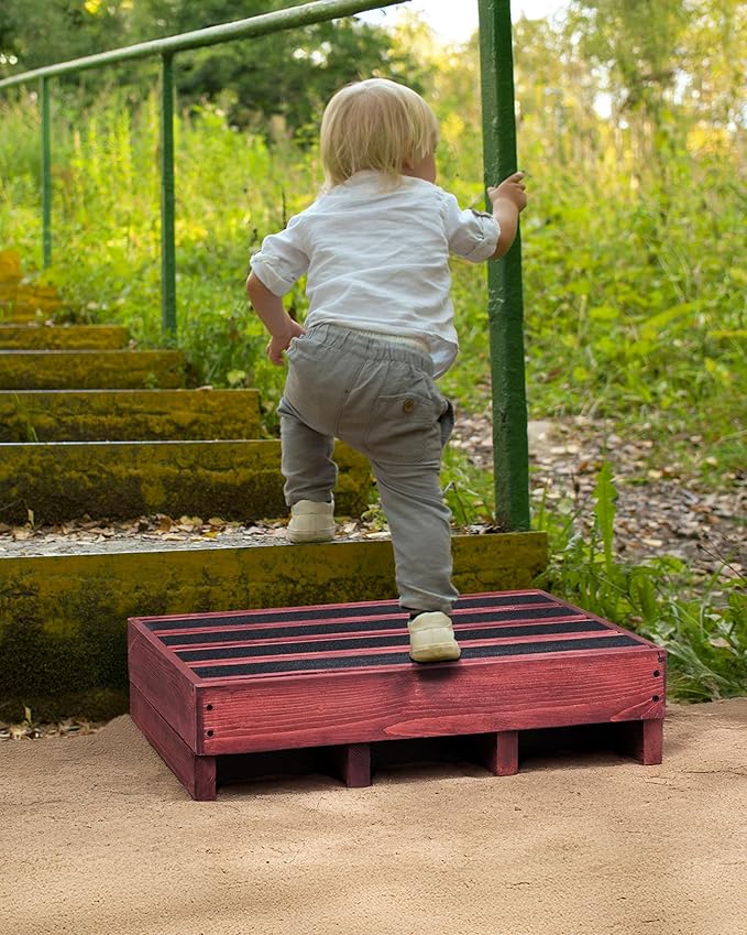 3.4"/5.9" Heightable Wooden Outdoor Step, 100% Handmade Step Stools for Adults with 4 Additional Legs & Anti-Slip Traction Tape, One Step Stool for Elderly, Adults, Kids (25" L x 16" W)