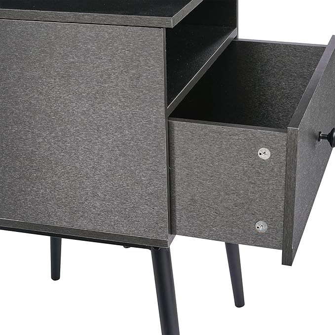VECELO 2-Tier Nightstands Bedside Table with Storage Drawer and Open Wood Shelf, End Table for Living Room, Bedroom and Small Spaces, Night Stand with Metal Legs, Easy Assembly