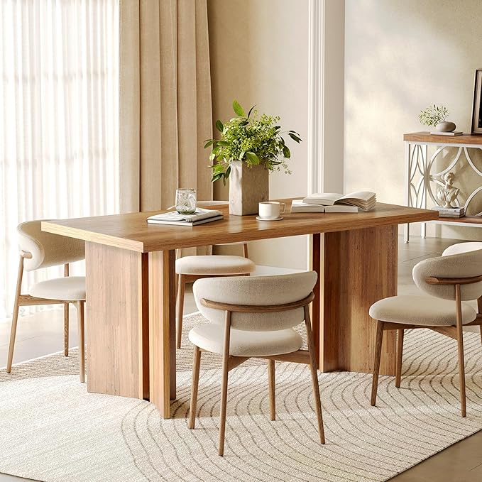 LITTLE TREE Wooden Dining Table Set for 6, 63-Inch Rectangle Kitchen Table, Modern Dinner Table for Home Dining Room, Kitchen Room, Brown