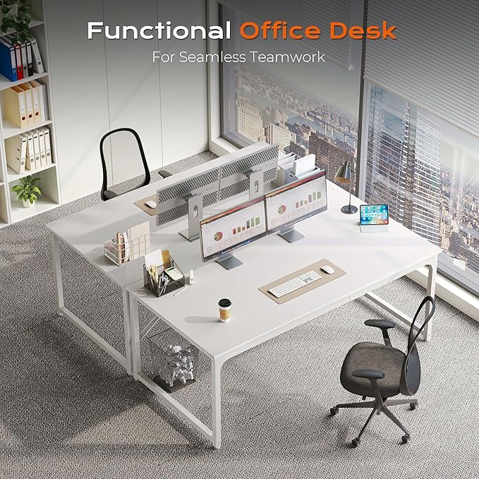 PRAISUN 63 x 29.5 Inch Computer Desk with Deeper Desktop, Gaming Office Writing Work Desk for Home Office, Study, Bedroom, Work from Home, Metal Frame, White