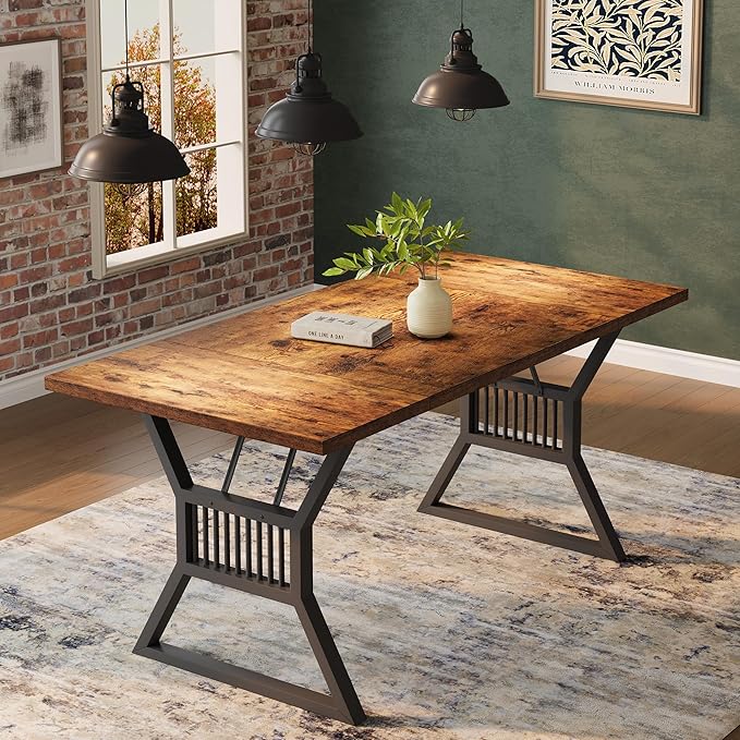 GarveeHome 70.8 Inch Dining Table 4-6 Person, Kitchen Table with Heavy Duty Metal Legs, Farmhouse Dining Room Table for Kitchen, Living Room