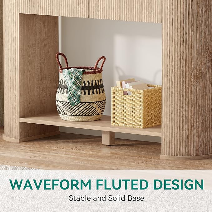 YITAHOME 47.2" Farmhouse Console Table for Entryway, Entry Hallway Foyer Table with 2 Drawers and Storage Shelf, Large Sofa Behind Couch Fluted Oval Desk for Hallway Living Room, Oak Color