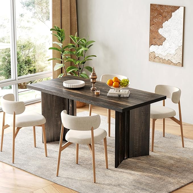 LITTLE TREE Wooden Dining Table Set for 6, 63-Inch Rectangle Kitchen Table, Modern Dinner Table for Home Dining Room, Kitchen Room,Dark Grey