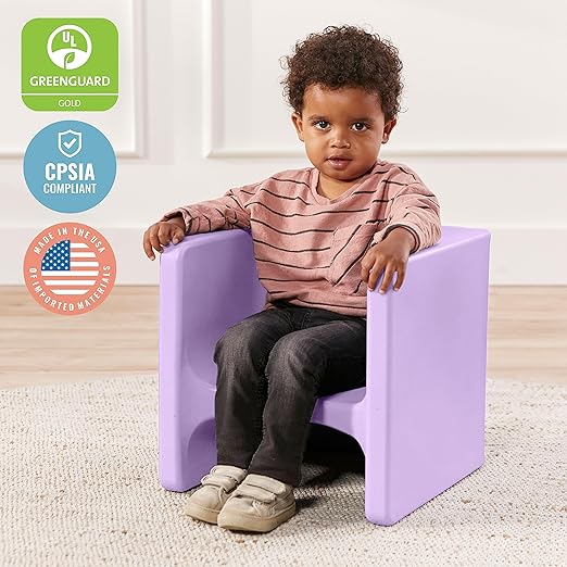 ECR4Kids Tri-Me Table and Cube Chair Set, Multipurpose Furniture, Light Purple, 3-Piece