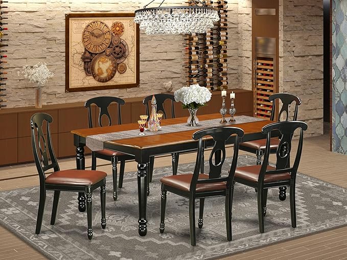 East West Furniture DOKE7-BCH-LC 7 Piece Dining Room Furniture Set Consist of a Rectangle Wooden Table with Butterfly Leaf and 6 Faux Leather Upholstered Chairs, 42x78 Inch, Black & Cherry
