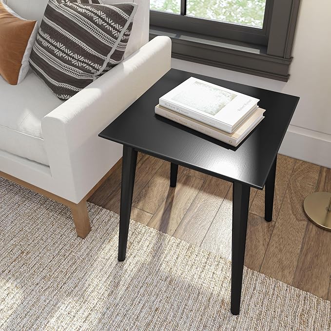 Plank+Beam Mid Century Modern Square Side Table, Couch Side Table, Small End Table for Office Space, Wooden Accent Table, Black