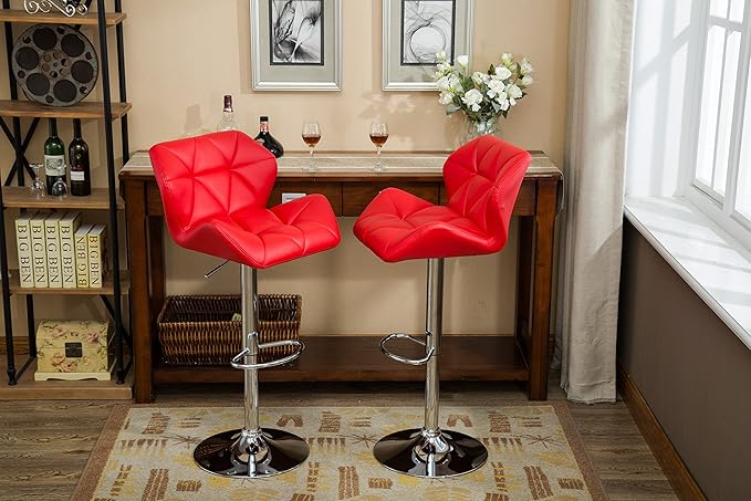 Roundhill Furniture Glasgow Contemporary Tufted Adjustable Height Hydraulic Red Bar Stools, Set of 2