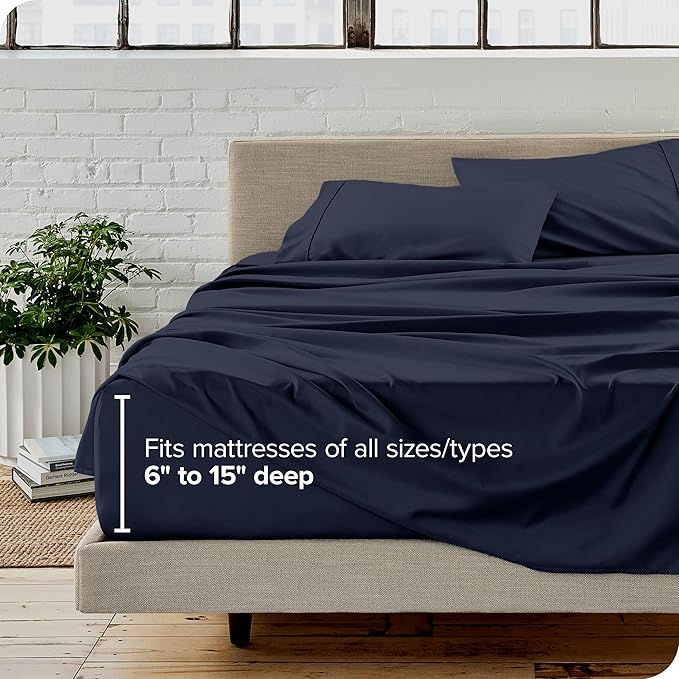 Bare Home Ultra-Soft Queen Sheet Set - Luxury 1800 - Hydro-Brushed - Deep Pockets - Easy Fit - 4 Piece Set - Bed-ding Sheets & Pillowcases (Queen, Midnight Blue)