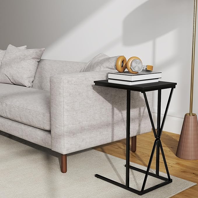 Manora TV Trays Set of 2, C Shaped End Table for Couch, Slide Under Couch Table for Small Space, Living Room or Bedroom, Black
