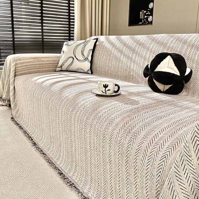 Nobildonna Sofa Cover Washable Soft Thicken Chenille Couch Cover with Tassel,Waterproof Sofa Slipcover for 3-4 Cushion Couch,Sectional Sofa,L-Shaped Furniture Protector Pet-Friendly,Brown 91"x134"