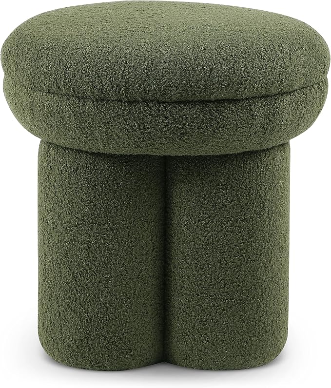 Furniture of America Rami Modern 18-inch Mushroom-Shape Upholstered Ottoman with Tri-Pillar Pedestal, Vanity Stool Chair, Small Foot Stool for Bedroom, Living Room, Entryway, Green