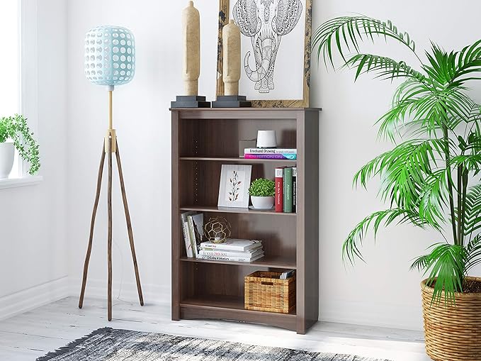 Prepac Sonoma 4-Tier Bookcase 48"H with 3 Adjustable Shelves, Espresso Storage Cabinet, Modern Display Cabinet, Bookshelf with Storage Shelves for Home Office, Living Room, Bedroom Organizer