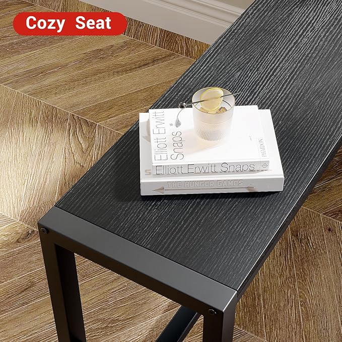 Garvee Dining Table Set for 4, Kitchen Table with Benches, 3 Piece Rectangular Dining Room Set with 2 Wooden Benches for Small Space, Apartment, Studio, Home, Rustic Black