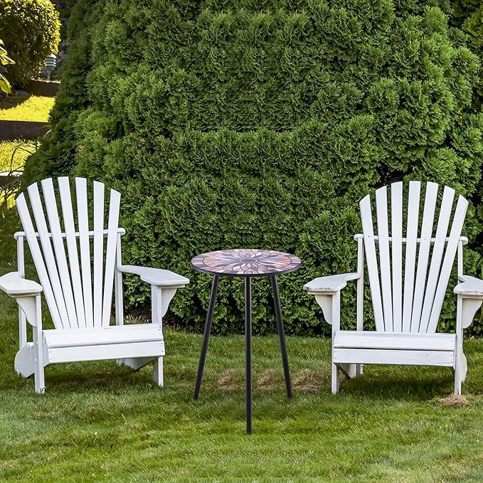 Party Zealot Metal Mosaic Round Side Tables Set of Two 13.4" Small Outdoor Patio Round Accent Coffee Tables Indoor Corner Stand for Small Spaces Weather-Resistant for Balcony Plant Stand