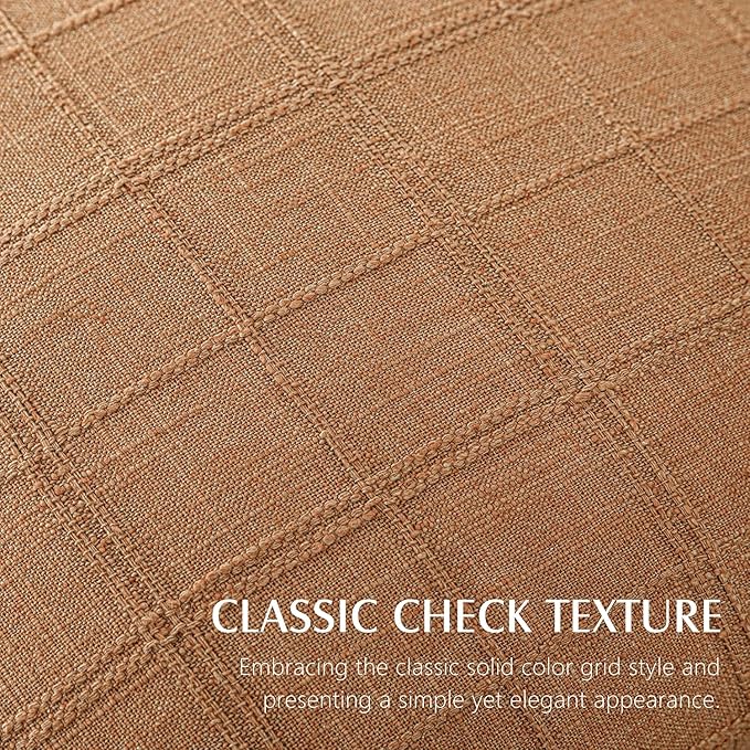 Foindtower Set of 2 Decorative Linen Check Throw Pillow Covers Neutral Farmhouse Vintage Cushion Covers Modern Boho Home Decor for Sofa Chair Couch Bedroom Living Room Outdoor,26×26 Inch,Brick