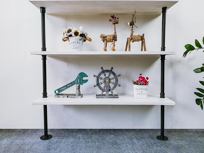 6 Tier Industrial Ladder Shelf Bookcase, Wall Mounted Rustic Bookshelf for Living Room Decor and Storage (White, 6 Tier - 10" D x 36" W x 82.5" H)