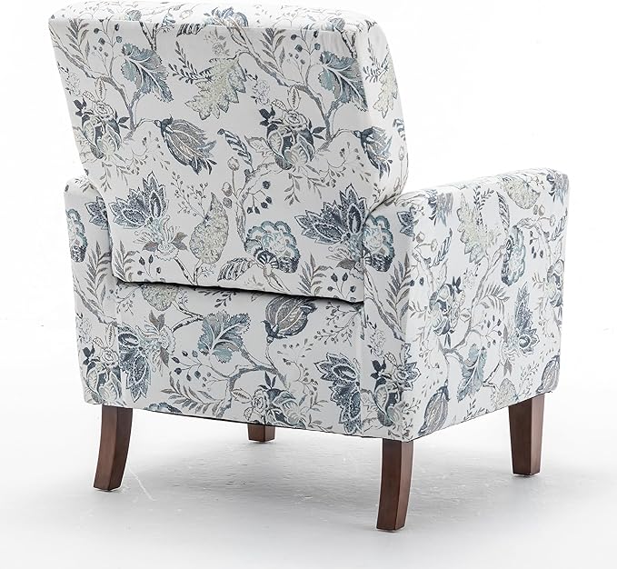 Container Furniture Direct Contemporary Accent Arm Chair with Birch Wood Frame and Velvet Upholstery, Armchair for Office and Living Room Decor, Removable Cushions, 07 Printed Fabric