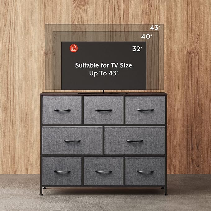 WLIVE 8 Drawer Dresser for Bedroom, Fabric Dresser with Large Storage Drawer Unit for Entryway, Chest of Drawers for Living Room, Dark Grey