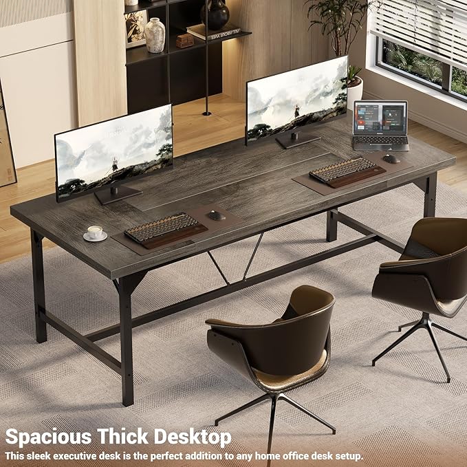 Unikito Large Computer Desk, 63x31.5 Inch Large Office Desks, Premium Sturdy 2 Person Desk, 1.4” Thick Study Writing Table, Modern Laptop Computer Table for Home Office Workstation, Black Oak