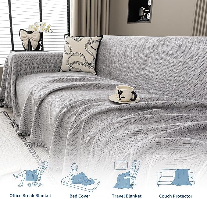 Nobildonna Sofa Chair Cover Waterproof Soft Thicken Chenille Cushion Couch Cover with Tassels,Washable Sofa Slipcovers for Armchair Recliner Sectional Furniture Protector, Gray 71"x71"