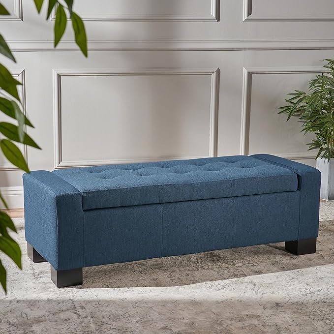 Ball & Cast 50.8" Upholstered Storage Ottoman with Tufted Waffle Stitch,End Bench w/Uses Pressure Hinges and Wood Legs,Entryway Fabric Footrest Stool for Living Room & Bedroom,Light Grey