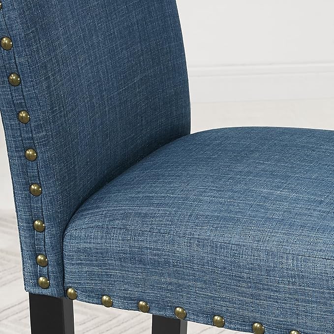 Biony Blue Fabric Counter Height Stools with Nailhead Trim, Set of 2