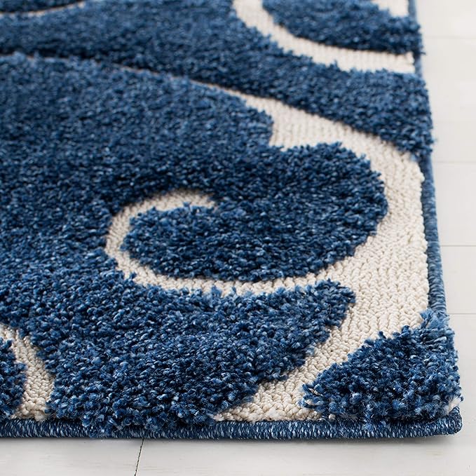 SAFAVIEH Florida Shag Collection Area Rug - 5'3" x 7'6", Dark Blue & Cream, Scroll Design, Non-Shedding & Easy Care, 1.2-inch Thick Ideal for High Traffic Areas in Living Room, Bedroom (SG455-6511)