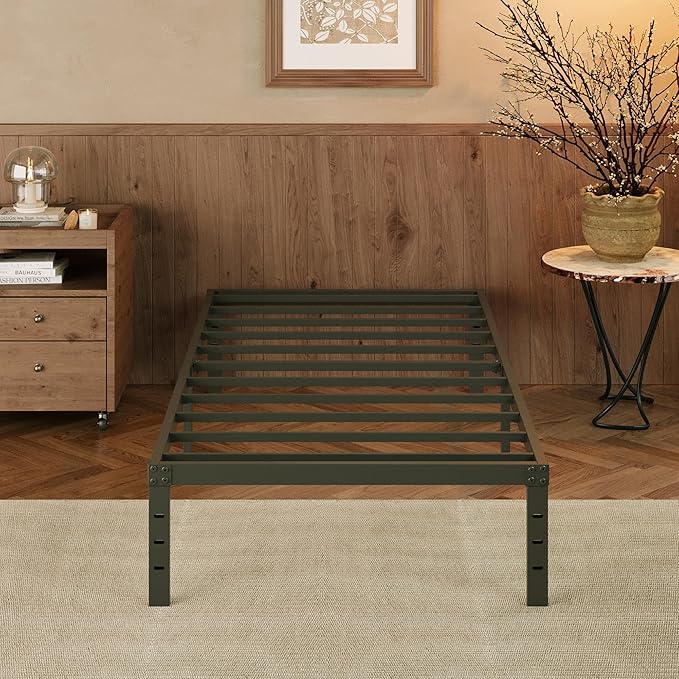 EMODA 14 Inch Twin XL Bed Frames with Cover, Heavy Duty XL Twin Metal Platform Bed Frame No Box Spring Needed, Noise Free, Easy Assembly