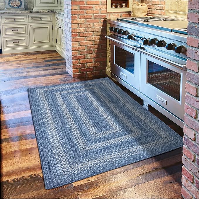 Homespice 20x30” Blue Rectangular Braided Rug. Denim Blue and White Jute Rug. Uses- Entryway, Kitchen Rugs, Bathroom Rugs. Reversible, Rustic, Country, Primitive, Farmhouse Decor Rug