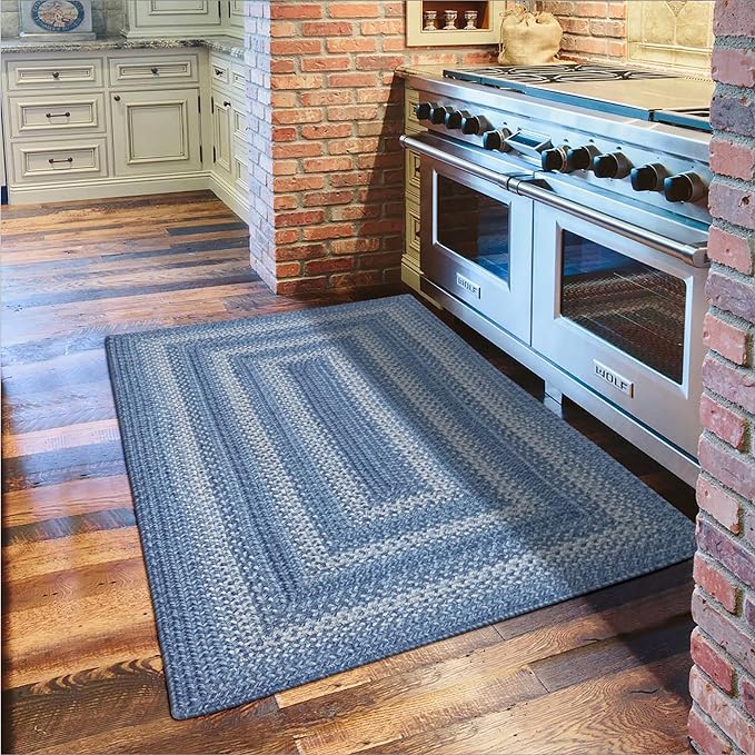 Homespice Denim Premium Jute Braided Area Rug, 27" x 45" Rectangular Blue - Navy - White, Reversible, Natural Jute Yarn Rustic, Country, Primitive, Farmhouse Style - 30 Day Risk Free Purchase