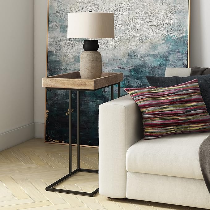 SIMPLIHOME Gallagher SOLID MANGO WOOD and Metal 12 inch Wide Rectangle Industrial C Side Table in Natural, Fully Assembled for the Living Room and Bedroom