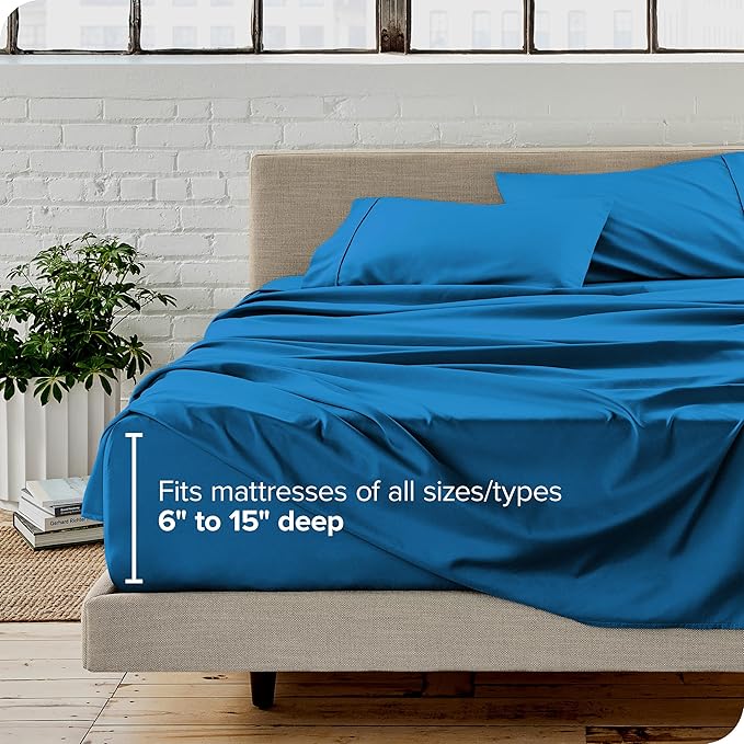 Bare Home Split Head Flex King Sheet Set - 1800 Ultra-Soft Microfiber Bed Sheets - Double Brushed Deep Pockets Easy Fit - 4 Piece Set - FlexTop King Bedding Sheets (Split Head Flex King, Medium Blue)