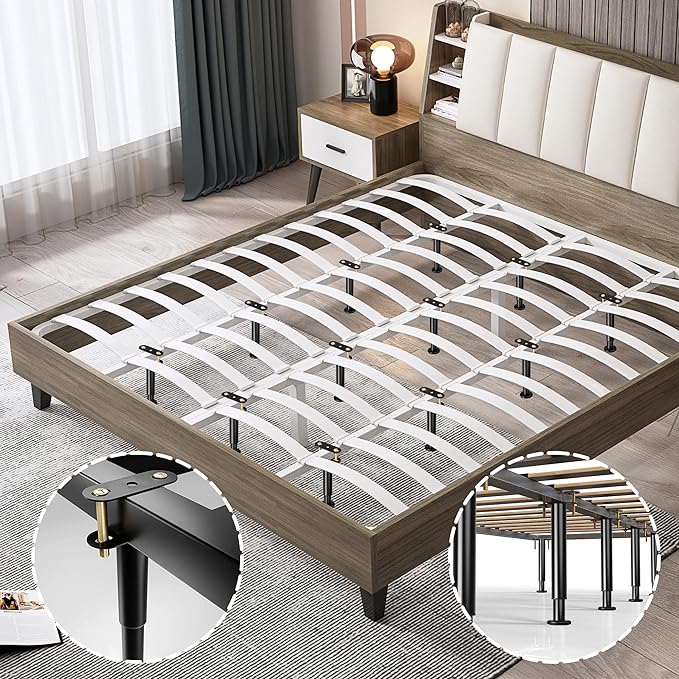 4Pcs Metal Adjustable Height Center Support Leg for Bed Frame, Bed Support Legs for Wood Slats, Under Bed Frame Support Legs Replacement, Bed Reinforcement Kit for Wooden Frame, Height 9.8" to 16.5"