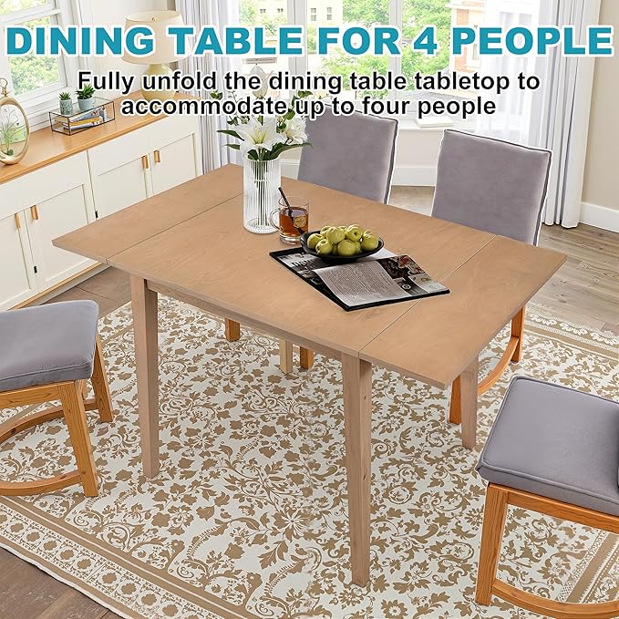 29"- 45" Extendable Dining Table for 2-4, Folding Square Dinner Table Small Kitchen Dining Room Tables with Wood Legs for Small Space, Kitchen, Living Room, Natural