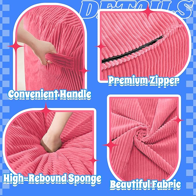HABUTWAY 4FT Bean Bag Chair,Giant Bean Bag Chairs for Adults,Big Bean Bags with Memory Foam Filled, Large Beanbag Chairs with Soft Corduroy Cover-Pink