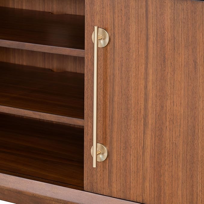 Furniture of America Forma Mid-Century Modern 70-inch TV Stand with Storage Cabinet and 3 Cable Holes, Entertainment Center Console for Living Room, Bedroom, Guest Room, Walnut