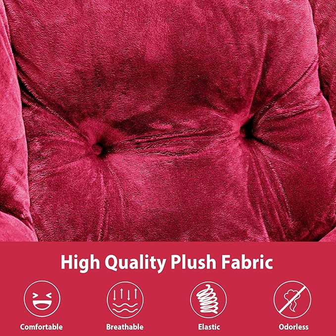 Lazy Chair with Folding Ottoman, Accent Chair Plush Upholstered with Metal Structure and Non-Slip Pads, Sofa Armchair with Footrest and Side Storage Bag for Dorm, Room, Office, Rose Red
