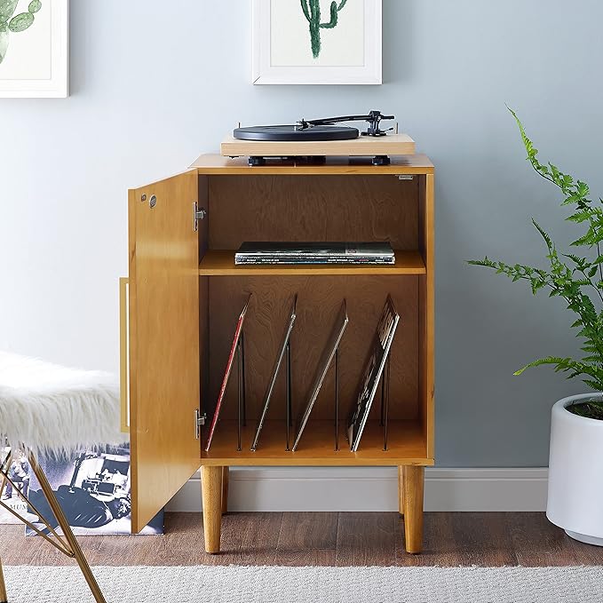 Crosley Furniture Everett Record Player Stand with Storage for Vinyl Records, Acorn