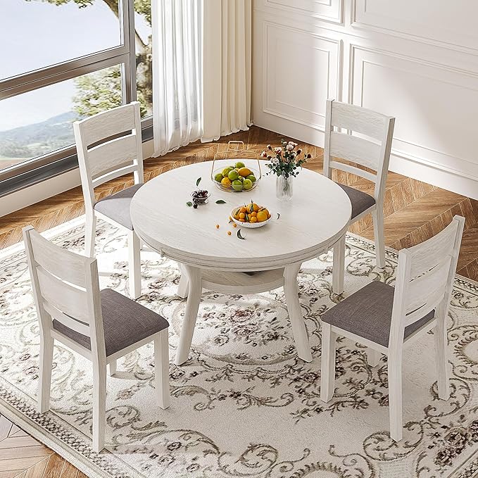 Dining Chairs Set of 4, Solid Wood Farmhouse Chairs with High Cross Back and Upholstered Seat, Easy Assembly for Indoor Home, Dinner, Kitchen, Grey