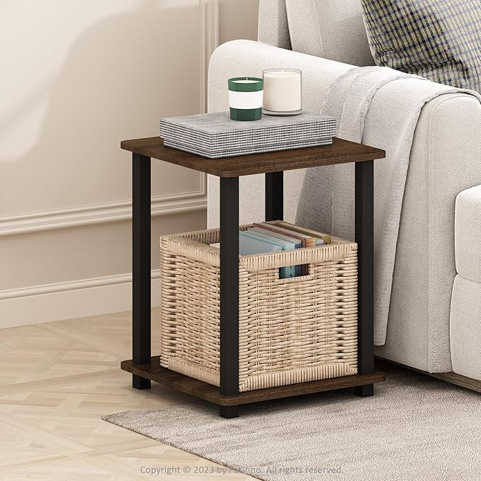 Furinno Simplistic End Table, 2-Pack, Plastic Frame, Black Walnut/Brown