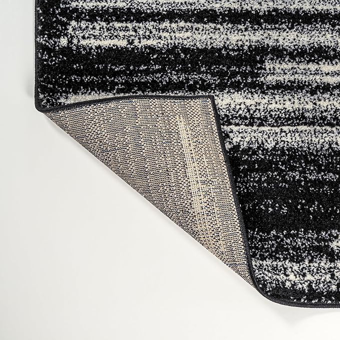 JONATHAN Y Khalil Modern Berber Stripe Black/Cream Indoor Area Rug, 4x6, Contemporary, Bohemian, Easy-Cleaning for Living Room, Bedroom, Kitchen, Pet Friendly, Non-Shedding (MOH207F-4)