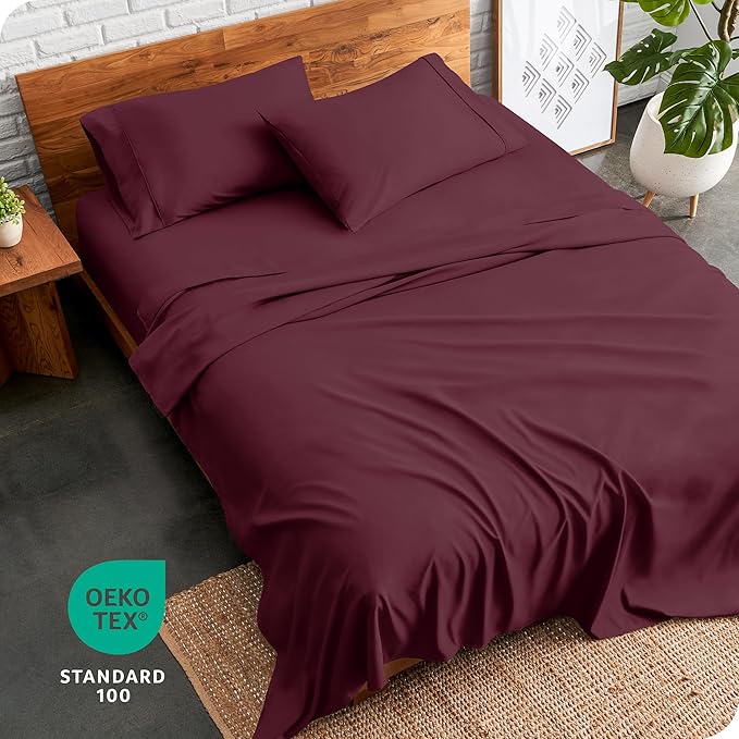 Bare Home Full Sheet Set - Luxury 1800 Ultra-Soft Microfiber Full Bed Sheets - Double Brushed - Deep Pockets - Easy Fit - 4 Piece Set - Bedding Sheets & Pillowcases (Full, Burgundy)