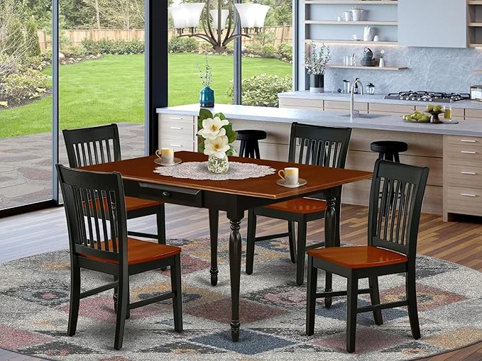 East West Furniture MZNO5-BCH-W 5 Piece Modern Dining Table Set Includes a Rectangle Wooden Table with Dropleaf and 4 Kitchen Dining Chairs, 36x54 Inch, Black & Cherry