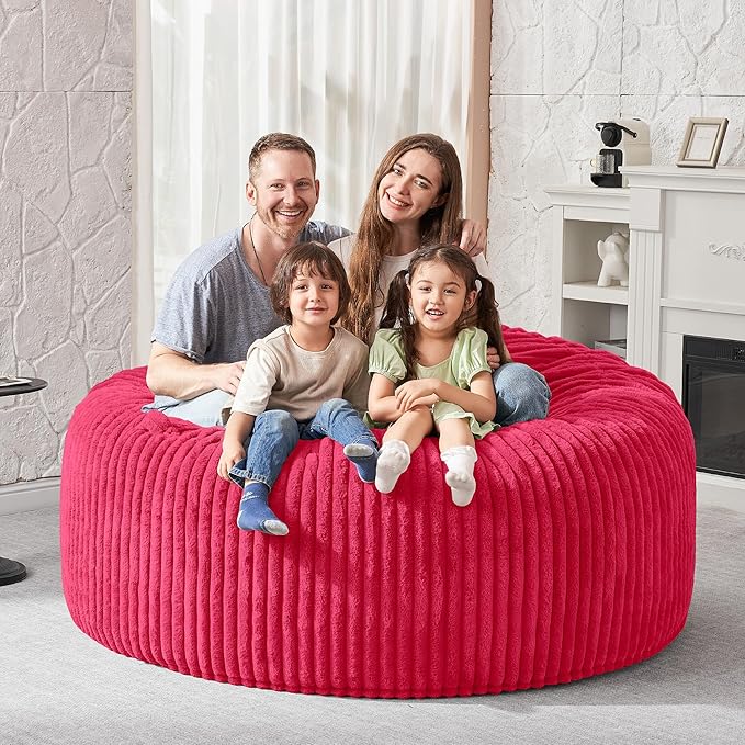HABUTWAY 5FT Bean Bag Chair, 5' Large Bean Bag Chairs for Adults with Removable Stripe Plush Cover, Memory Foam Beanbag Chair for Living Room Bedroom Dorm (Pink)
