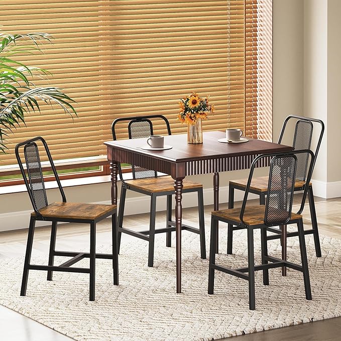 Dining Chairs Set of 4, Wooden Kitchen Chairs, Farmhouse Dining Chairs with Back Support, for Living Room, Kitchen, Rustic Brown and Black CY01L4BRN1