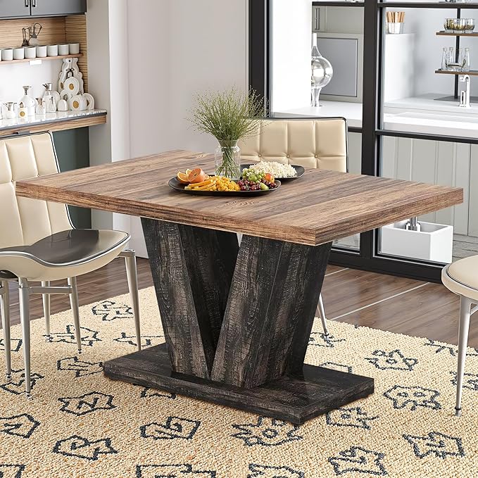 47" Dining Table, Wooden Kitchen Dinner Table Heavy Duty, Farmhouse Table for Dining Room, Living Room Space Saving, Black
