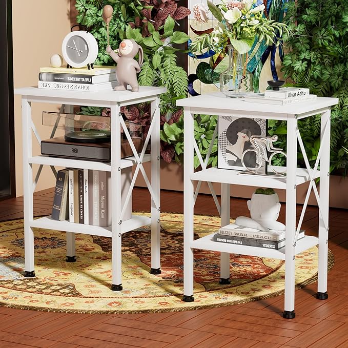 VECELO Modern Nightstands X-Design Side End Table Night Stand with Storage Shelf for Bedroom,Living Room,